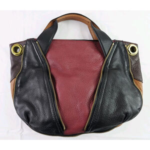 orYANY Lian Satchel Pebble Leather Maroon Black Brwn Colorblock Detachable strap
